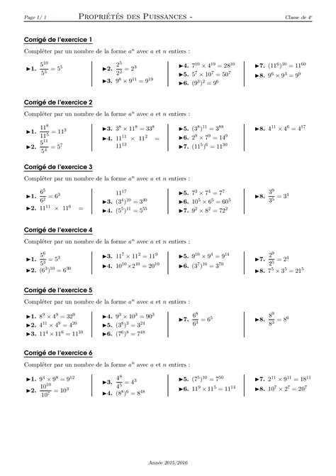 Propriétés sur les puissances Corrigé série d exercices 4 AlloSchool