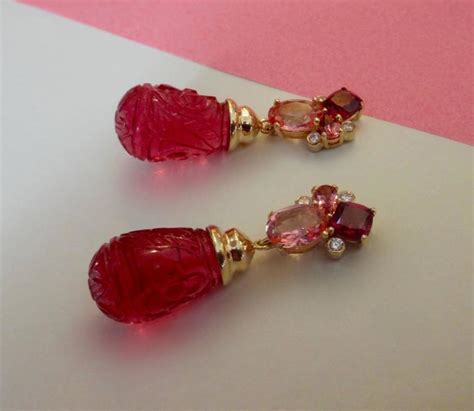 Rhodolite Garnet Pink Tourmaline Carved Pink Topaz Diamond Dangle Drop ...