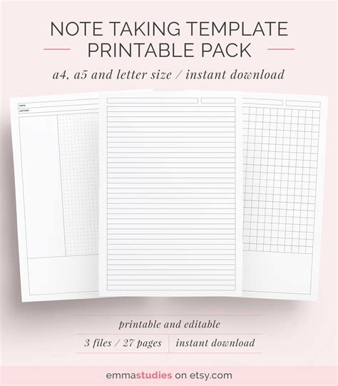 Note Taking Printable Templates