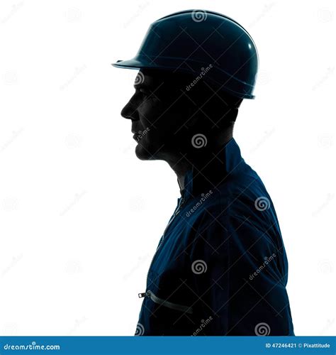 Man Construction Worker Profile Sideview Silhouette Portrait Stock