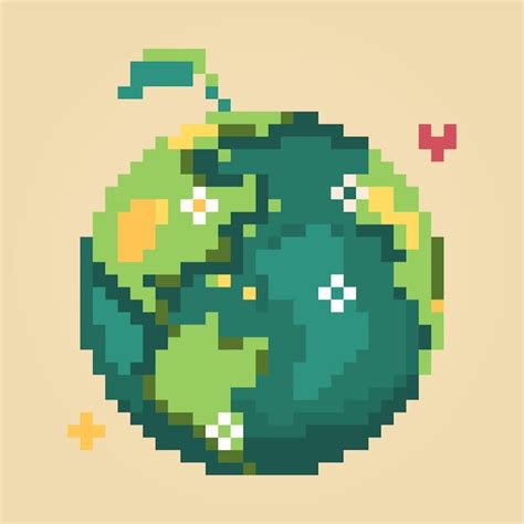 Premium Vector Pixel Art Of A Planet Earth With A Green Leaf On It