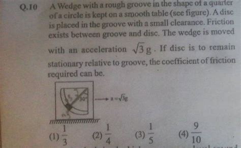 Q 10 A Wedge With A Rough Groove In The Shape Of A Quarter Of A Circle Is