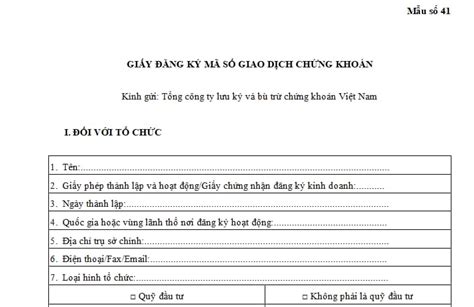 Giấy đăng ký mã số giao dịch chứng khoán mới nhất hiện nay là mẫu nào