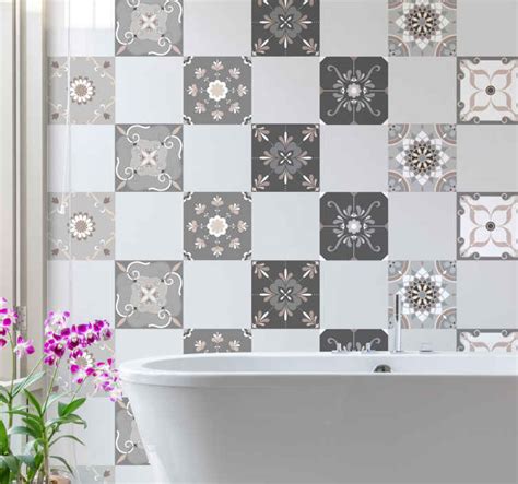 Piastrelle Adesive Bagno Fiori Astratti Tenstickers