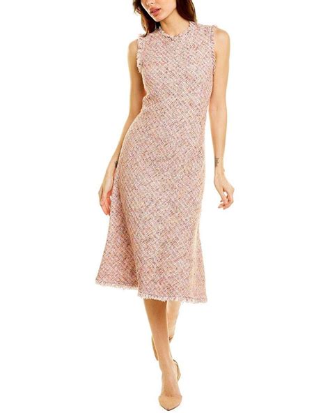 St John Boucle Tweed Midi Dress In Pink Lyst