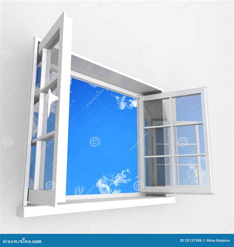 Open Plastic Window To Blue Clouds Sky Stock Illustration