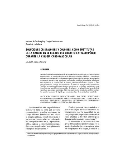 Soluciones Cristaloides Y Coloides Como Sustitutas De La