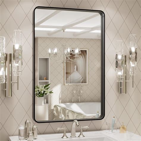 Amazon LOAAO 20X28 Inch Black Metal Framed Bathroom Mirror For