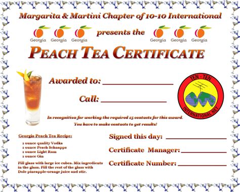 Margarita And Martini Certificate And Awards Area