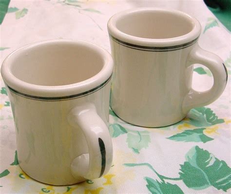 Two Diner Mugs Heavy Restaurant China Coffee Mugs With Green