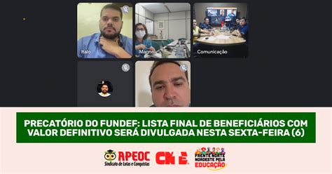 Precat Rio Do Fundef Lista Final De Benefici Rios Valor Definitivo