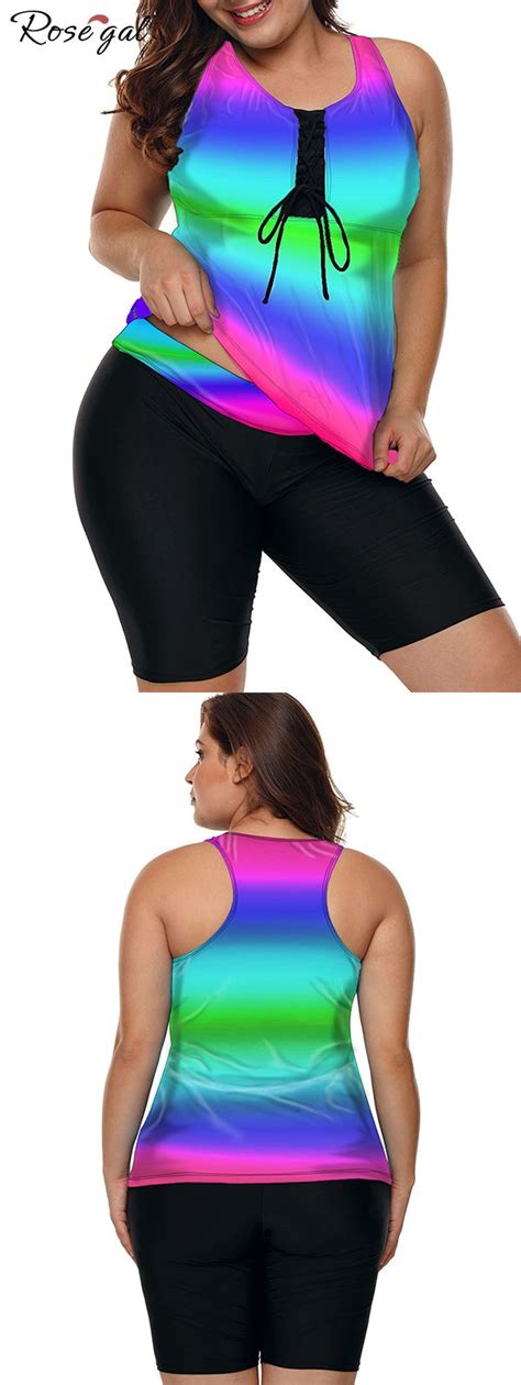 Rosegal Plus Size Rainbow Ombre Racerback Tankini Swimsuit Ideas