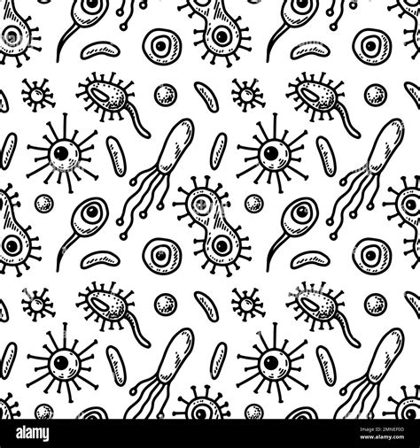 Microbiology seamless pattern. Scientific vector illustration in sketch ...