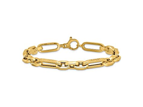 K Yellow Gold Polished And Textured Design Fancy Link Bracelet