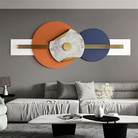 Modern Round Metal Wall Decor Overlapping Design In White Orange