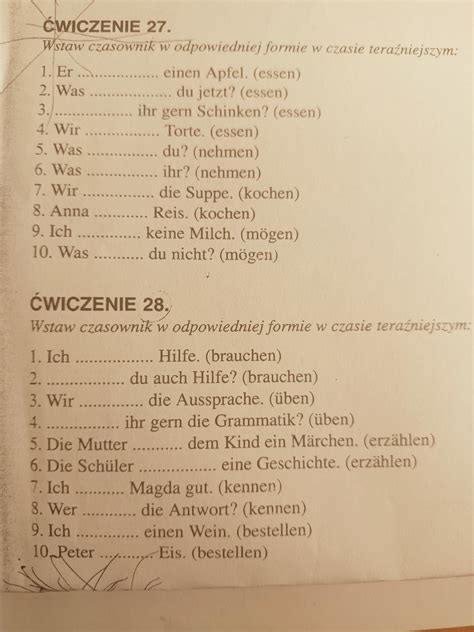 Wstaw czasowniki w odpowiedniej formie w czasie teraźniejszym