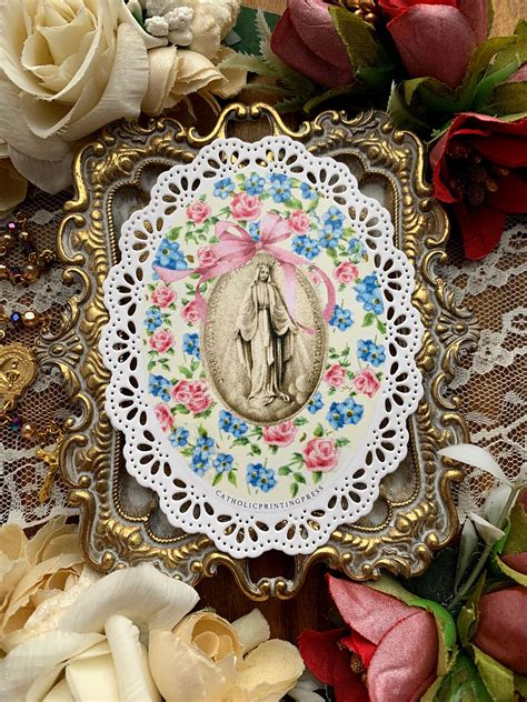 Miraculous Medal Victorian Floral Oval Paper Lace Holy Card Catholicprintpress