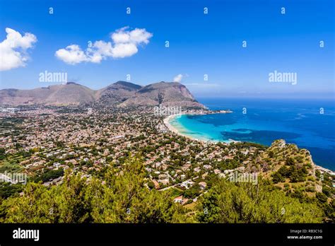 Aerial View Of The Seaside Resort Town Of Mondello In Palermo Sicily