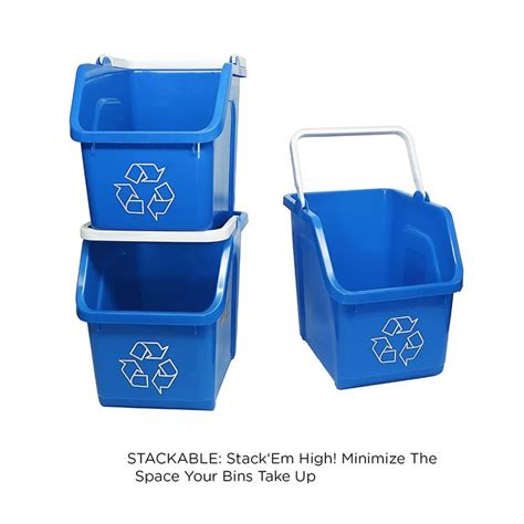 Stackable Recycling Bin For Kitchen 6 Gallon Blue Container