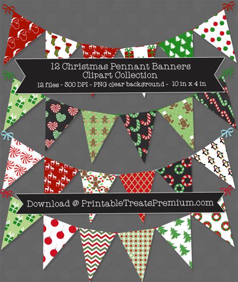 12 Christmas Pennant Banners Clipart Collection