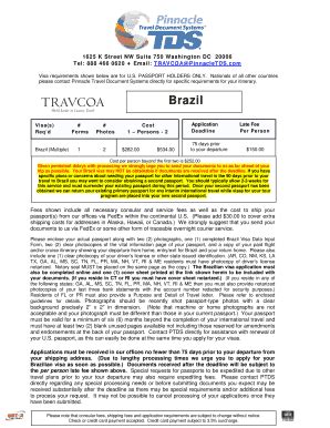 Fillable Online Brazil Visa Application Travel Document Systems Fax