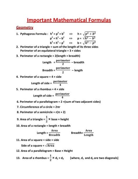 Simple Geometry Equations