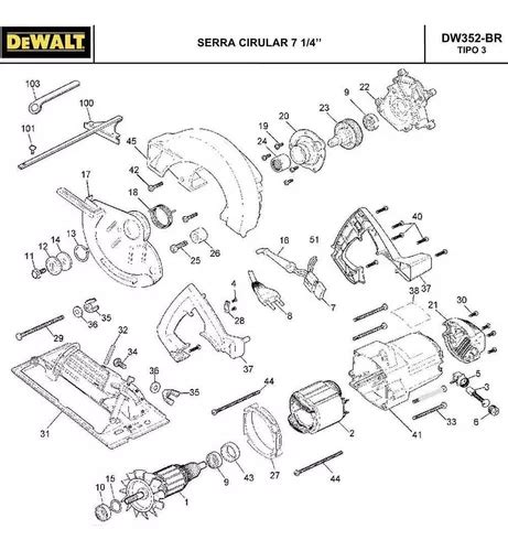 Vista Explodida Serra Circular Dewalt Dw352 Br Tipo 3 110v R 50 000