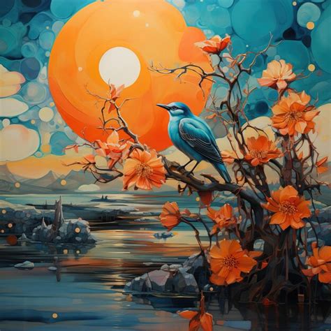 Premium AI Image | A painting of a bird with orange and blue colors