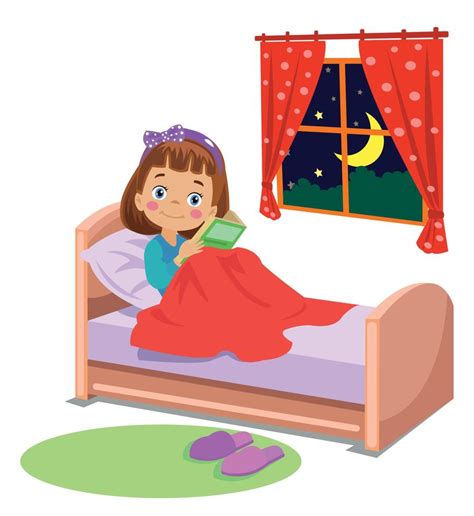 Boy Reading A Book In Bed Vector Art At Vecteezy