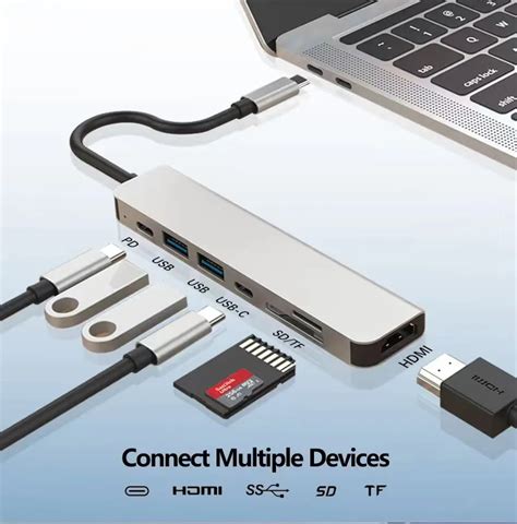 Hub Usb 7 En 1 Tipo C Siete En Uno Divisor 4k 30hz Compatible Con Todas Las Computadoras De