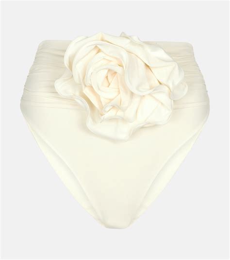 Floral appliqué high rise bikini bottoms in white Magda Butrym