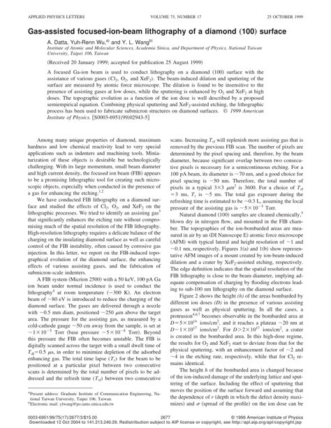 PDF Gas Assisted Focused Ion Beam Lithography Of A Diamond 100 Surface