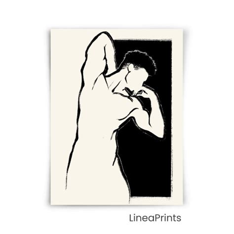 Male Nude Line Art Print Printable Wall Art Black Men Art Etsy
