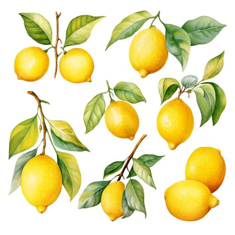 Watercolor Lemon Clipart Set 16 Images Fruit Foliage Lemon Art Watercolor Foliage Greenery