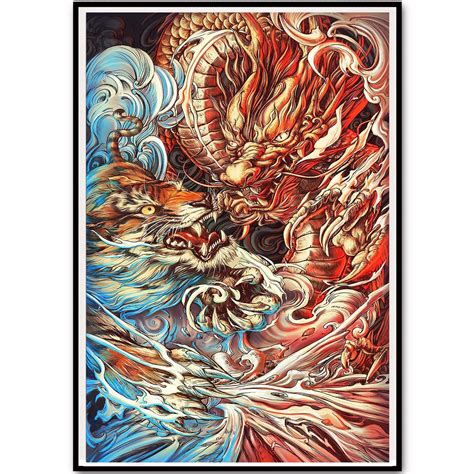 Buy Japanese Decor Wall Art Dragon Tiger Anime Canvas Retro Wall Art