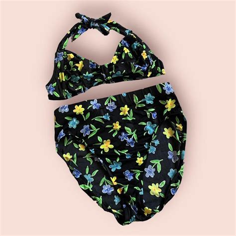 Vintage Pinup Girl High Waisted Floral Bikini Depop