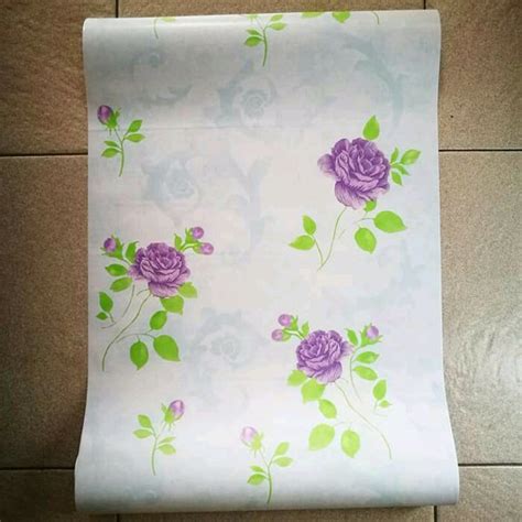 Jual Wallpaper Murah Uk 45cmx10m Kode 1254 Bunga Ungu Ulir Biru Di