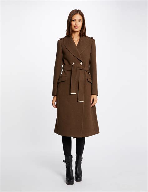 Manteau Droit Boutonn Et Ceintur Olive Femme Morgan