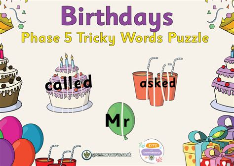 Eyfs Birthdays Phase 5 Tricky Words Puzzle Grammarsaurus