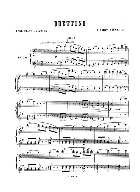 Saint Sa Ns Camille Duettino Op For Piano Duet Free Sheet