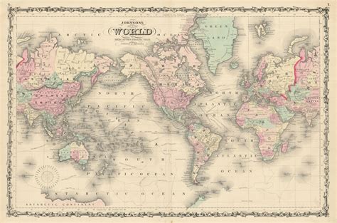 Johnsons Western And Eastern Hemispheres World 1861 Old Antique Map