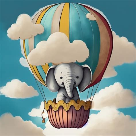 Premium AI Image Elephant In Hot Air Balloon Drawing Generative Ai