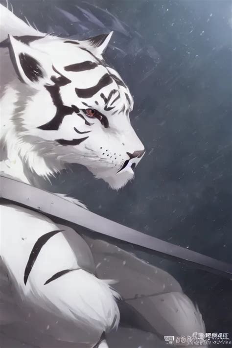 White Tiger With Armor Fursona Anthro Young Boy Stable Diffusion