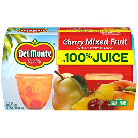 4 Cups Del Monte Cherry Flavored Mixed Fruit Cups 100 Juice 4 Oz