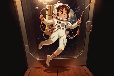 Premium Ai Image Cartoon Anime Space Traveling Astronaut Floating