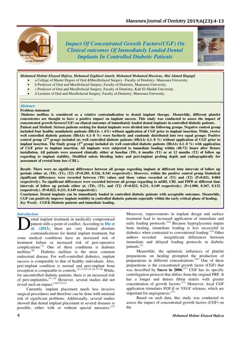 Pdf Impact Of Concentrated Growth Factors Cgf On Clinical Outcomes