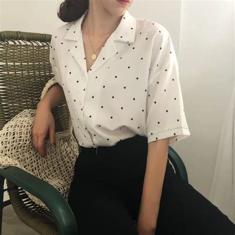 2019 Fashion Women Polka Dot Blouses Chiffon Long Sleeve Shirts Korean