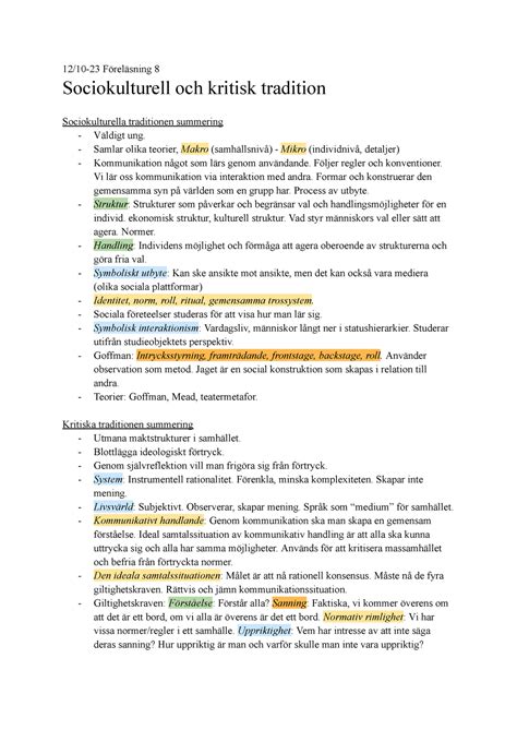 Sociokulturella Kritiska 12 10 23 Föreläsning 8 Sociokulturell och