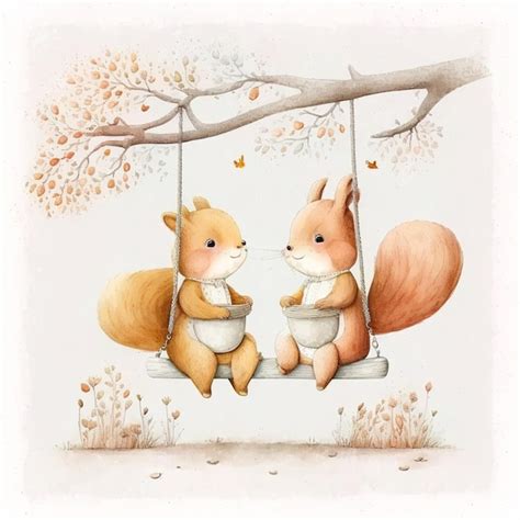 Premium Photo There Are Two Squirrels Sitting On A Swing Together