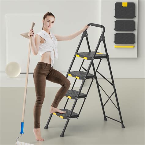 Kingrack Step Ladder Sturdy Steel Step Stool With Safe Lock Design